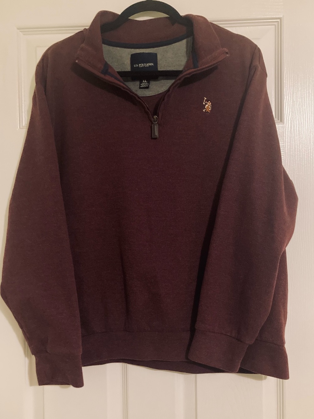 U.S. Polo Assn. Men's Quarter Zip Sweater - Maroon with Gold Logo